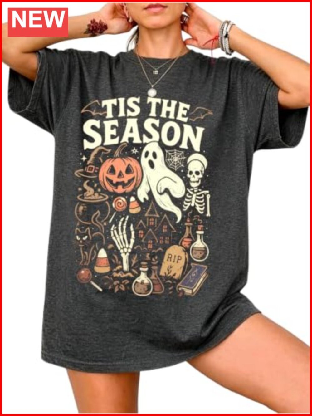 Women's Oversized Halloween Graphic T-Shirt Crew Neck Short Sleeve